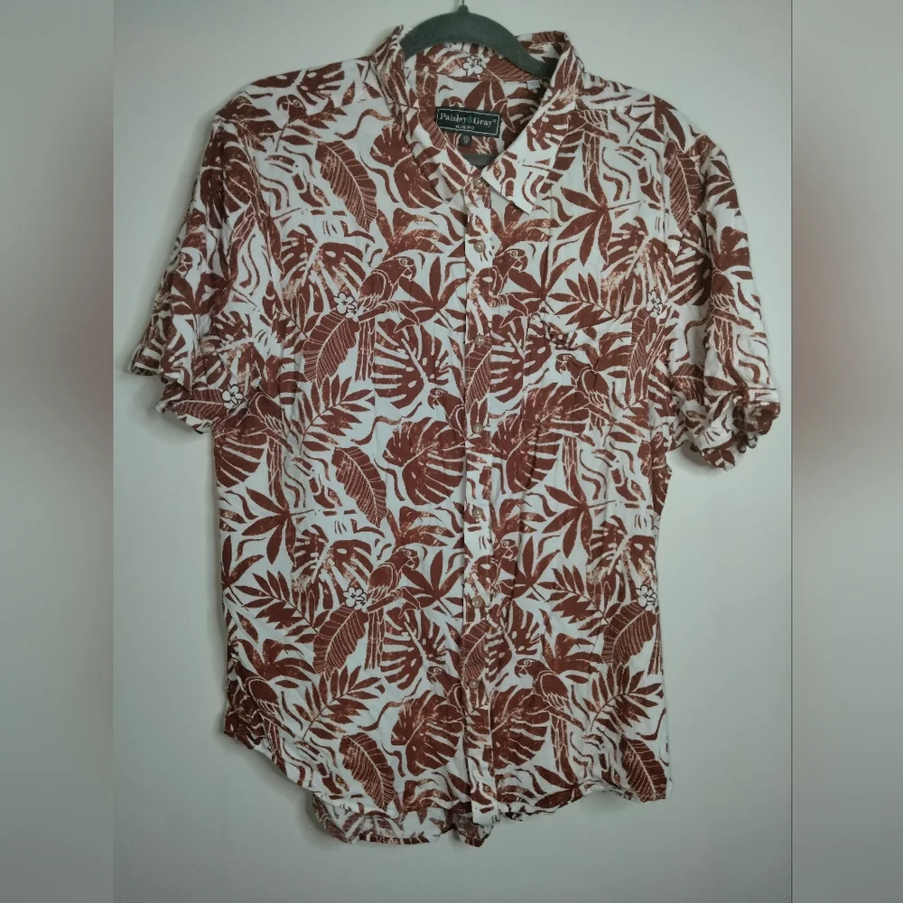 Paisley & Gray (Size XXL) Men's Multicolored Linen Blend Button Down SS Shirt - Picture 9 of 11